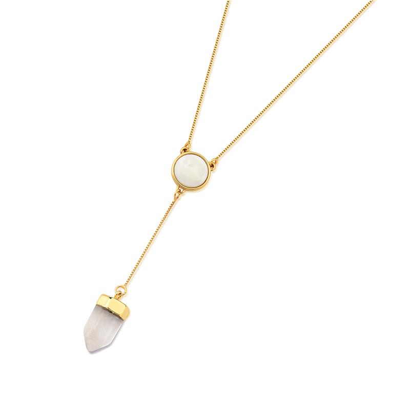 GOLD PLATED PENDANT WITH A PRISM-SHAPED CRYSTAL STONE - NECKLACE